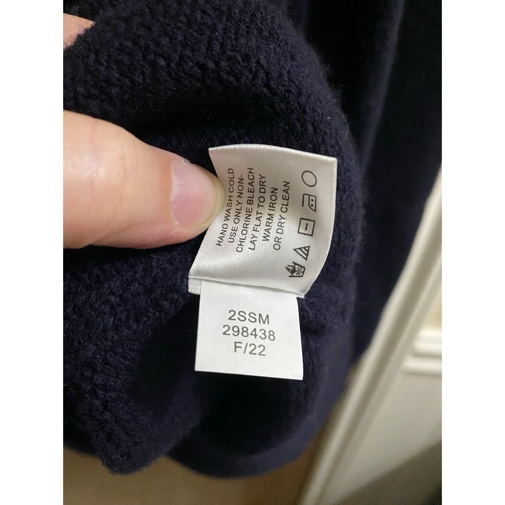 Orvis Men's Navy Blue Lambs Wool Pullover Sweater  Suede Sherpa Collar 1/4 Zip M